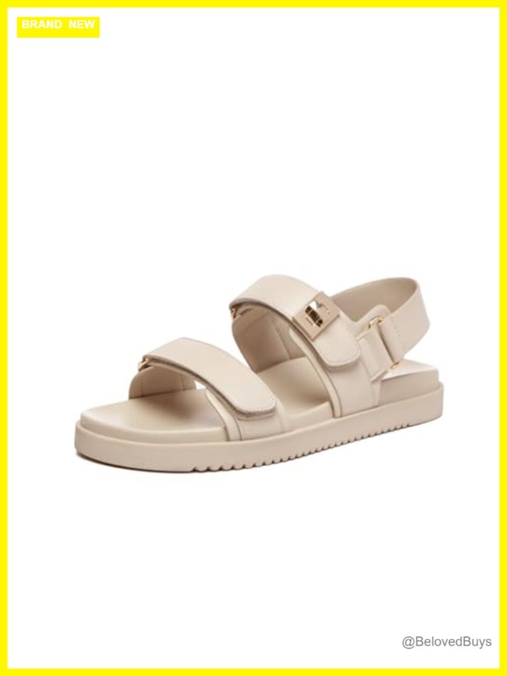 Women's Leather Flat Sandals with Adjustable Strap, Comfort Footbed, Platform